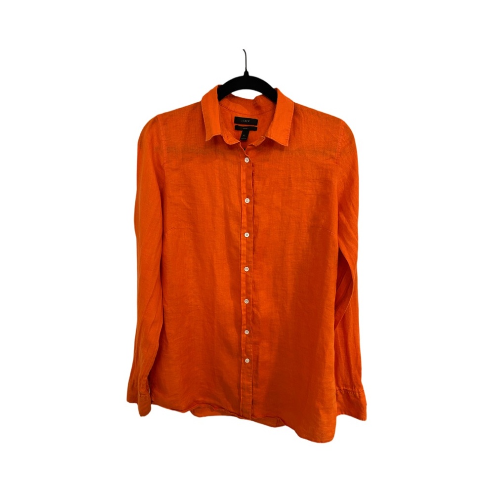 J. Crew Perfect Linen Women Orange Casual Button Down Shirt Size 8T